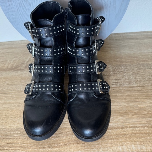 Studded Black Ankle Boots Utility Combat Boots Coachella Festival Shoes Sz 8 - Picture 5 of 8